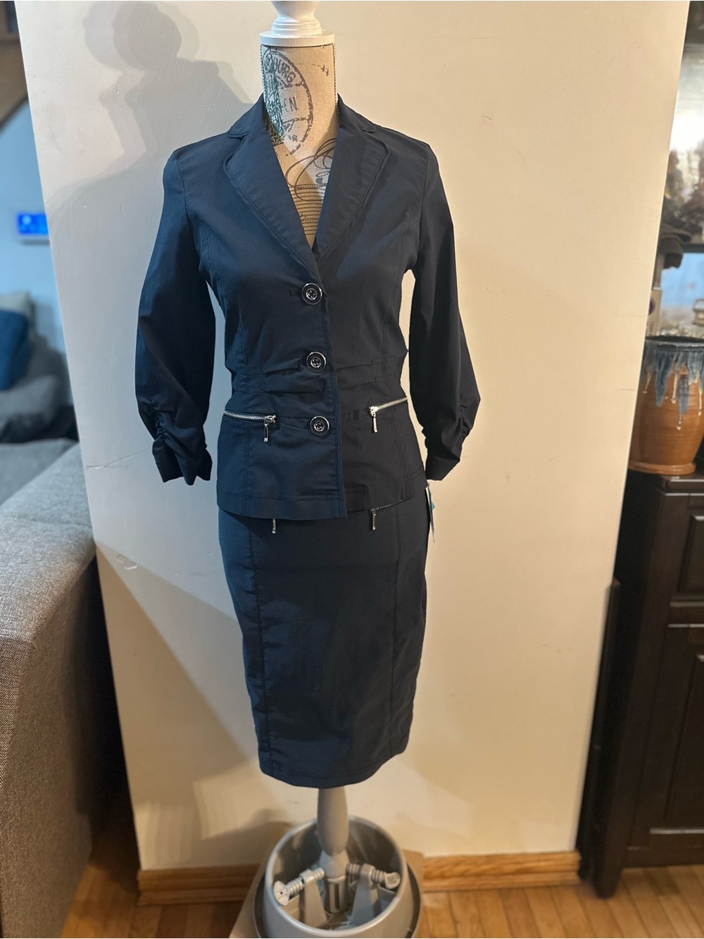 Steilmann Navy Blue Two-Piece Jacket and Skirt Set
